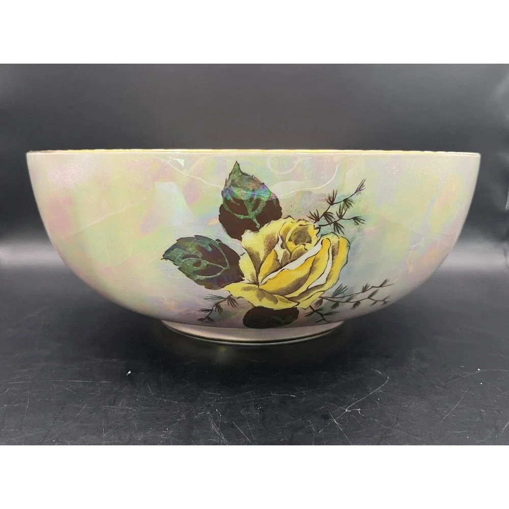 Vtg Royal Winton Grimwades Bowl Yellow‎ Rose Iridescent Lustreware 8.5